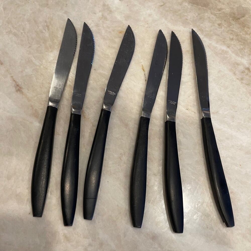 Vintage Stainless knives Black Retro set of 6 Japan Retro
